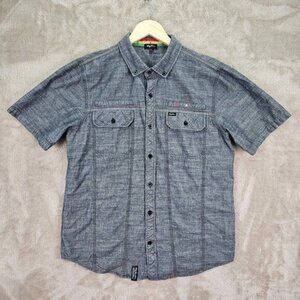 LRG Lifted Research Group Shirt Gray 100% Cotton Short Sleeve Button Mens Size L